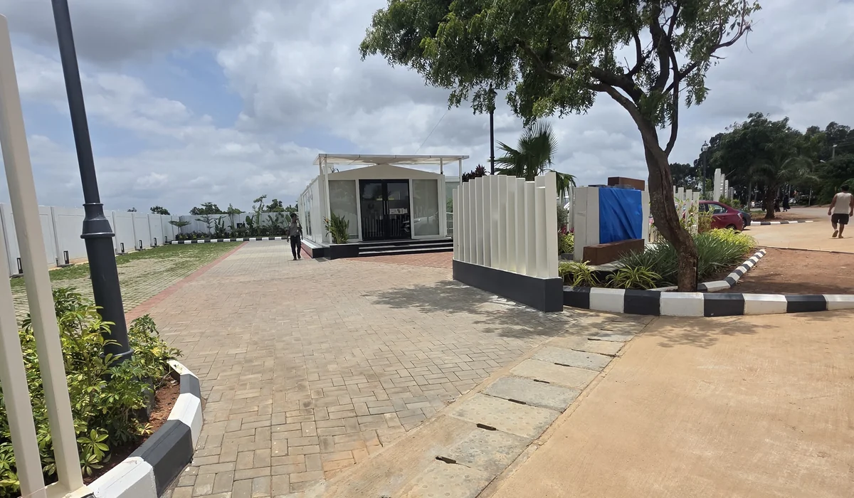 Prestige Springwood entrance approach with paved walkway and landscaped kerb, Yerthiganahalli, Devanahalli - August 2026